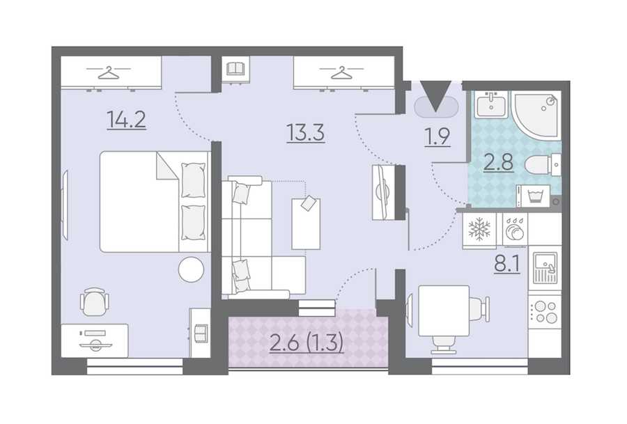 Двухкомнатная квартира в : площадь 41.6 м2 , этаж: 2 – купить в Санкт-Петербурге